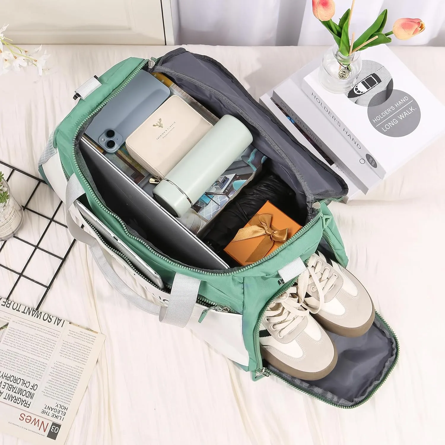 Personalized Duffel Bag Custom Sport Gym Travel Bags Embroidered Name Text Customized Dry Wet Separated Weekend Waterproof Bag for Women Men (A-green)