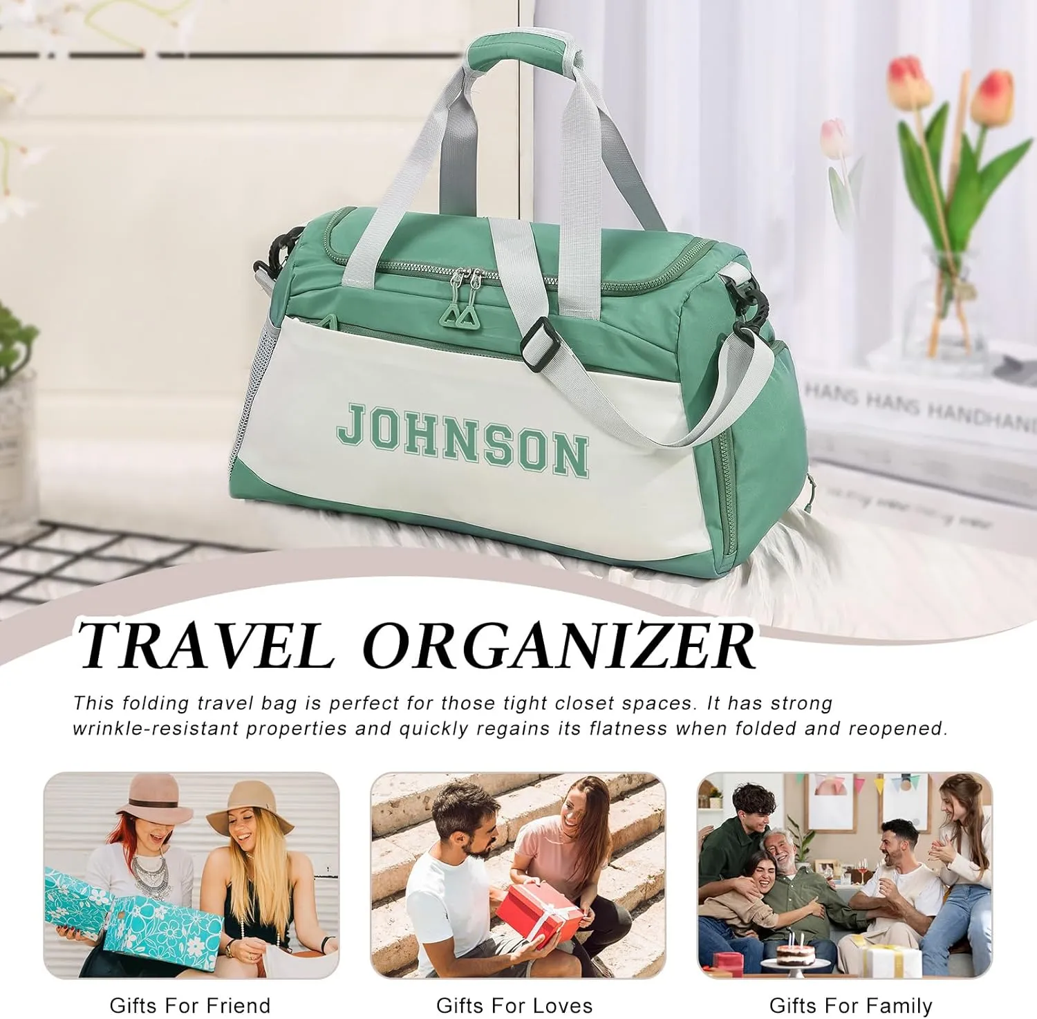 Personalized Duffel Bag Custom Sport Gym Travel Bags Embroidered Name Text Customized Dry Wet Separated Weekend Waterproof Bag for Women Men (A-green)