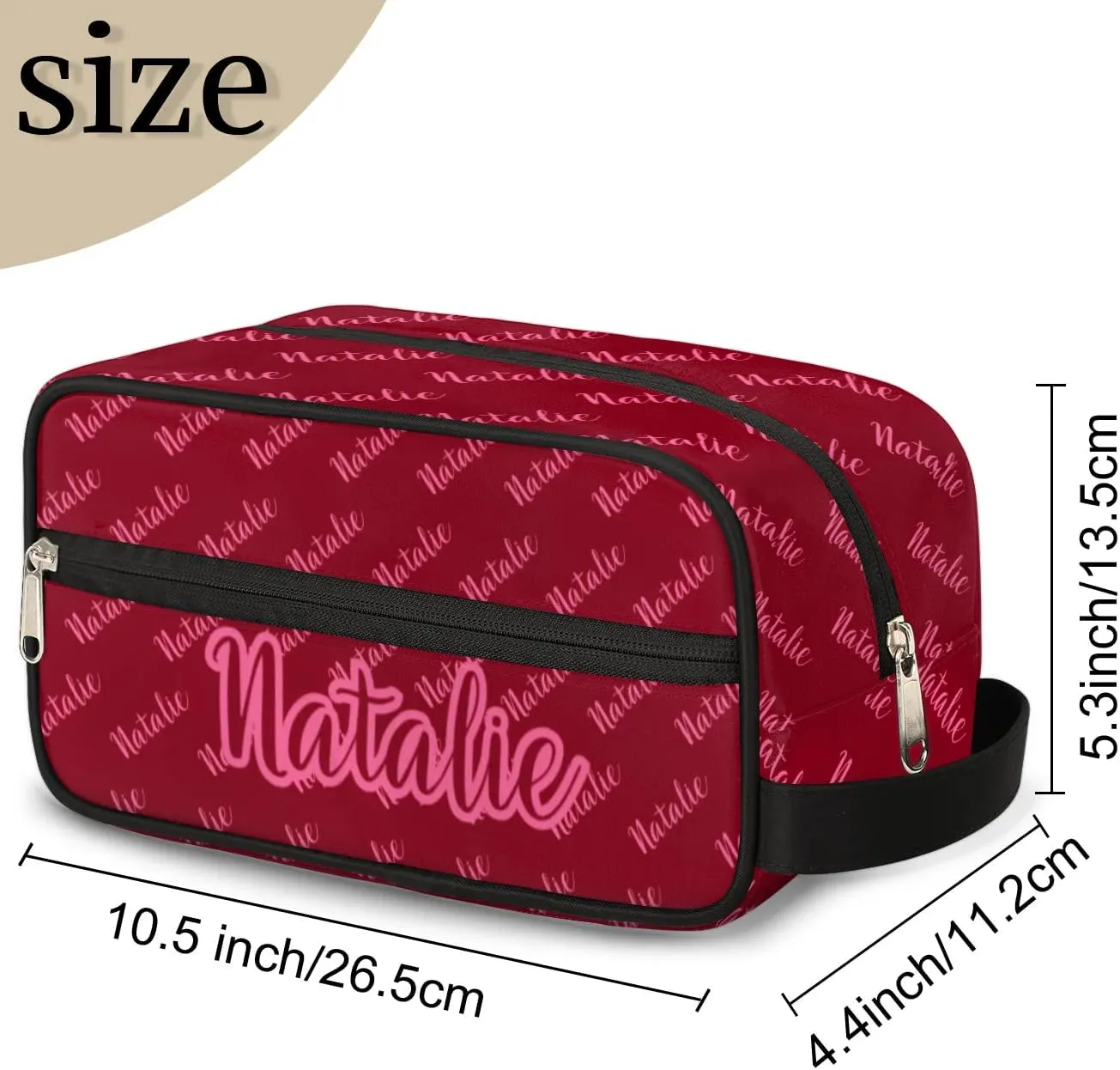 Personalized Gift Travel Makeup Bag for Women Man, Custom Cosmetic Bag Make Up Bag Organizer Toiletry Bag Christmas Birthday Gift for Girls Boys Name Text Red