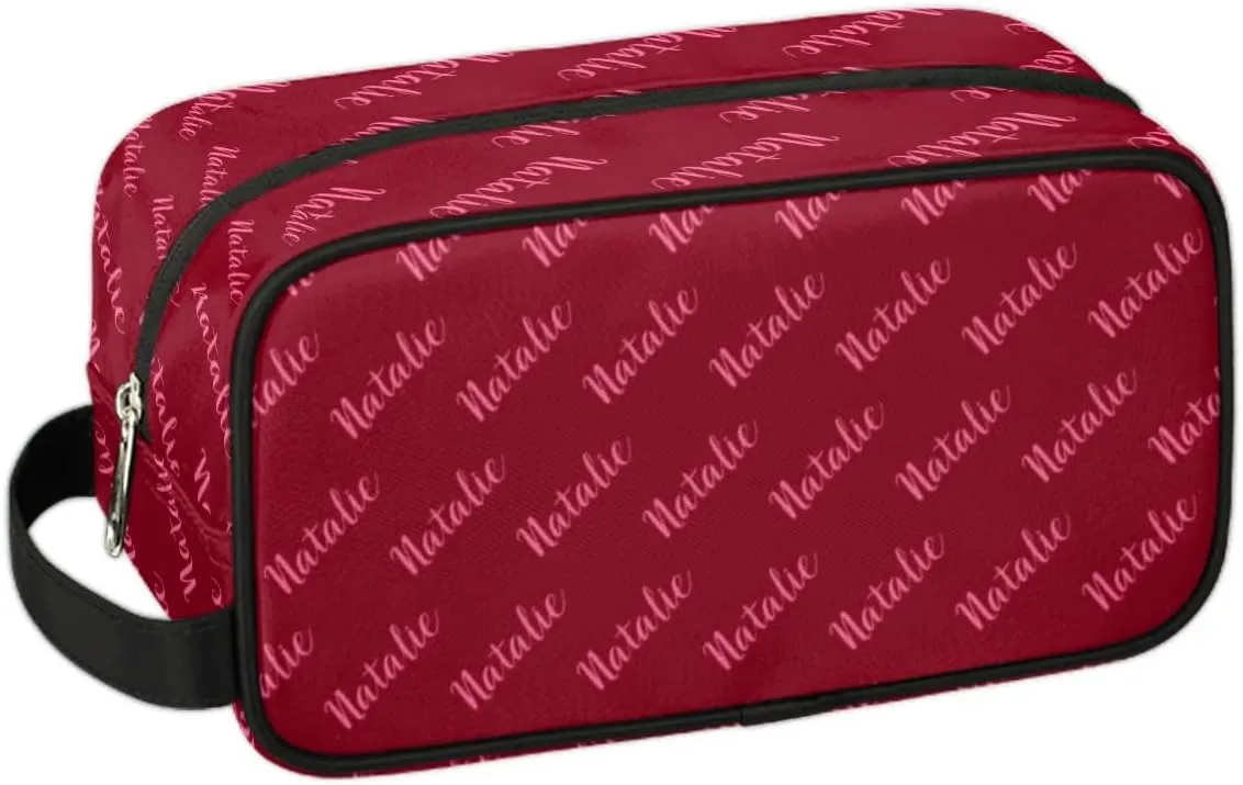 Personalized Gift Travel Makeup Bag for Women Man, Custom Cosmetic Bag Make Up Bag Organizer Toiletry Bag Christmas Birthday Gift for Girls Boys Name Text Red