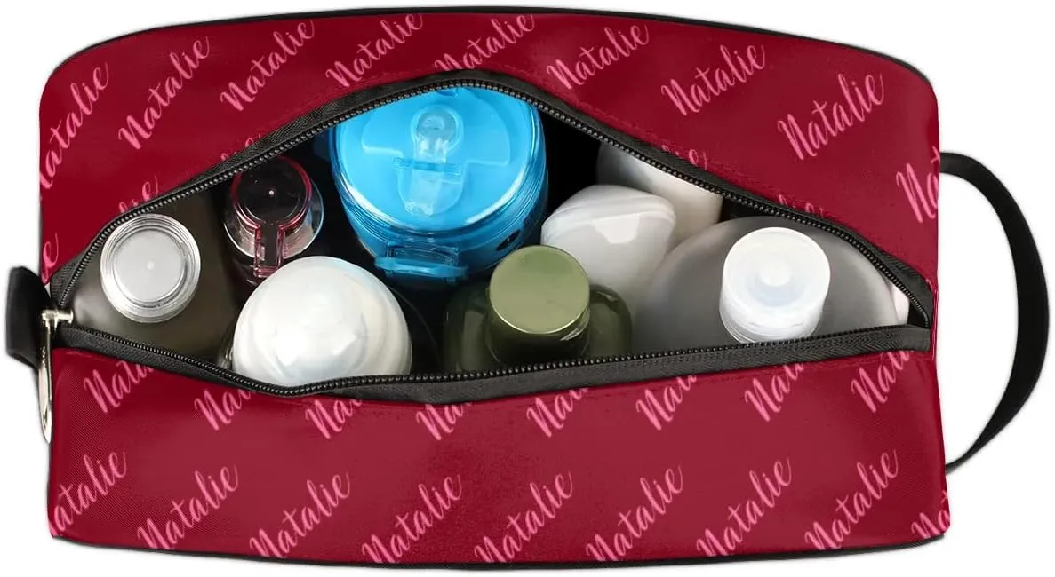Personalized Gift Travel Makeup Bag for Women Man, Custom Cosmetic Bag Make Up Bag Organizer Toiletry Bag Christmas Birthday Gift for Girls Boys Name Text Red