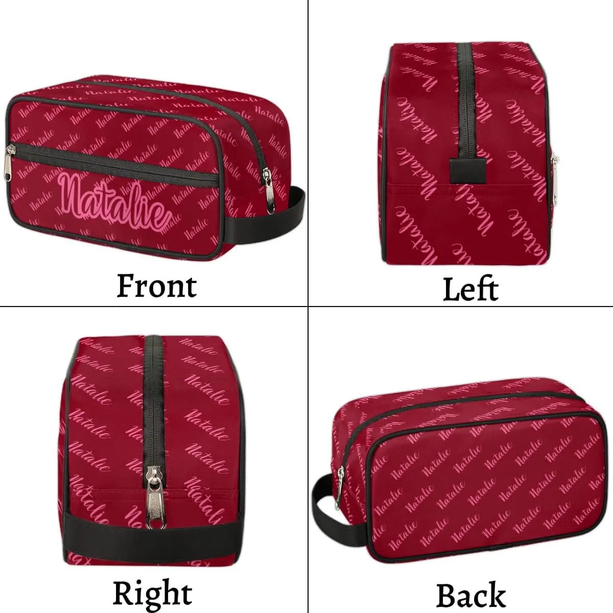 Personalized Gift Travel Makeup Bag for Women Man, Custom Cosmetic Bag Make Up Bag Organizer Toiletry Bag Christmas Birthday Gift for Girls Boys Name Text Red