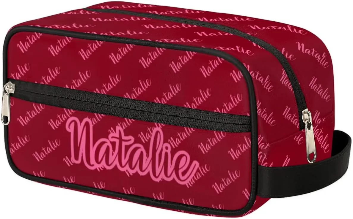 Personalized Gift Travel Makeup Bag for Women Man, Custom Cosmetic Bag Make Up Bag Organizer Toiletry Bag Christmas Birthday Gift for Girls Boys Name Text Red
