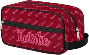 Personalized Gift Travel Makeup Bag for Women Man, Custom Cosmetic Bag Make Up Bag Organizer Toiletry Bag Christmas Birthday Gift for Girls Boys Name Text Red