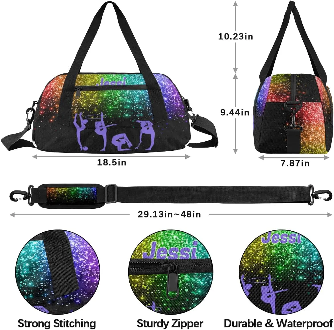 Personalized Kids Duffel Bag,Custom Sport Gym Bag for Girls,Weekender Overnight Bags Travel Duffel Bag,Customized Kids Gift Colorful Gymnastic