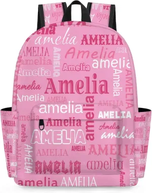 Personalized Name Backpack Custom Shoulder Bags for Women Men Waterproof Travel Casual Daypack Laoptop Bag 15.1in, Pink