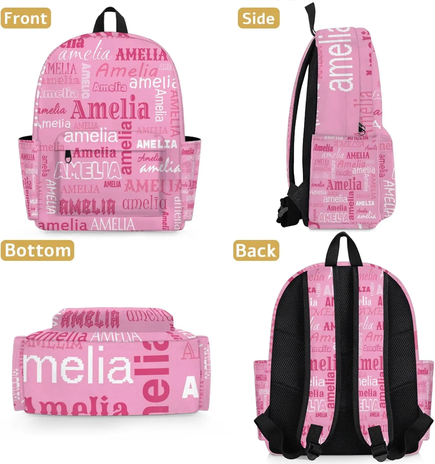 Personalized Name Backpack Custom Shoulder Bags for Women Men Waterproof Travel Casual Daypack Laoptop Bag 15.1in, Pink