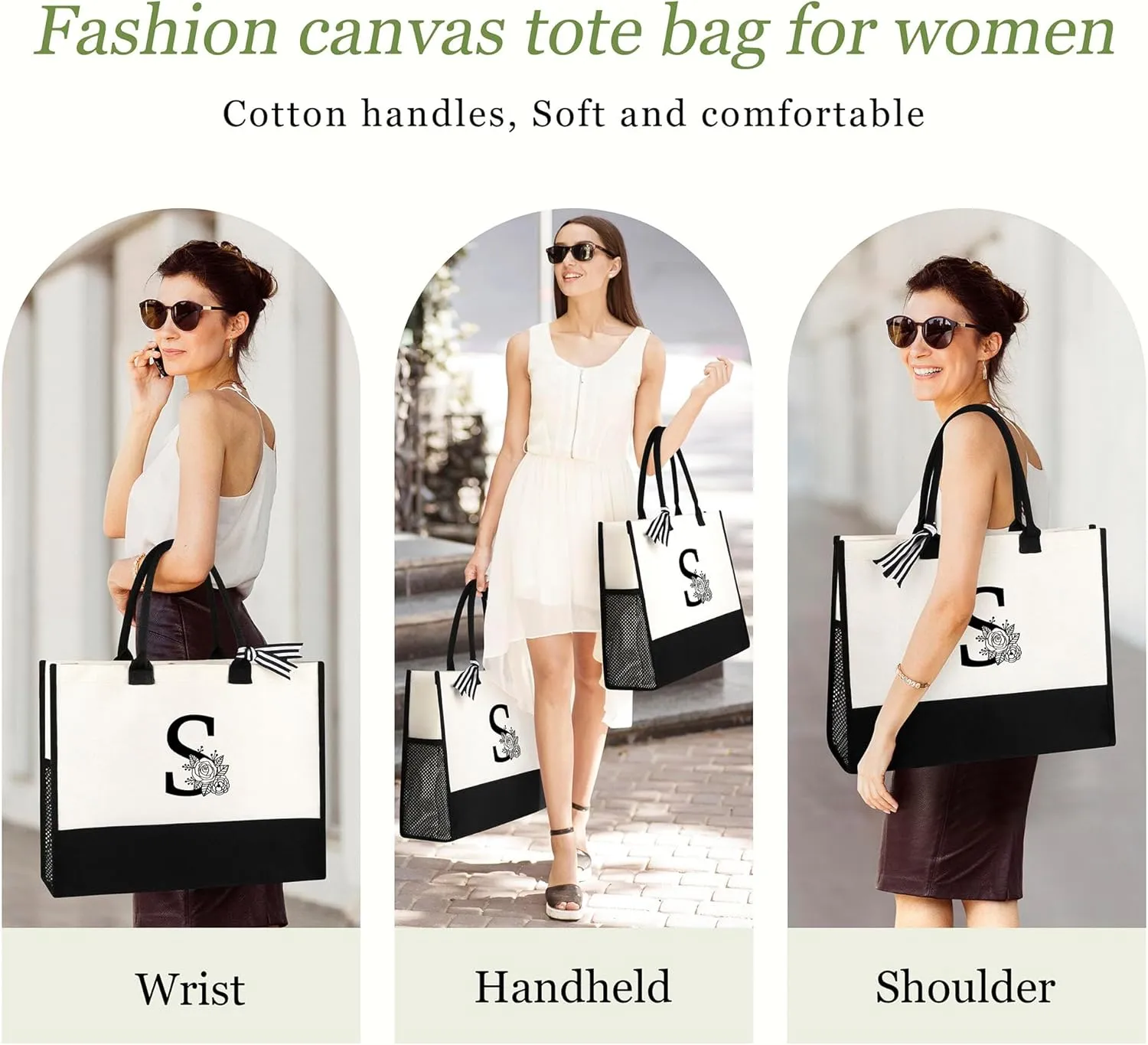 Personalized Name Tote Bag for Women, Birthday Best Friend Bridesmaid Gifts for Women Canvas Initial Tote Bags