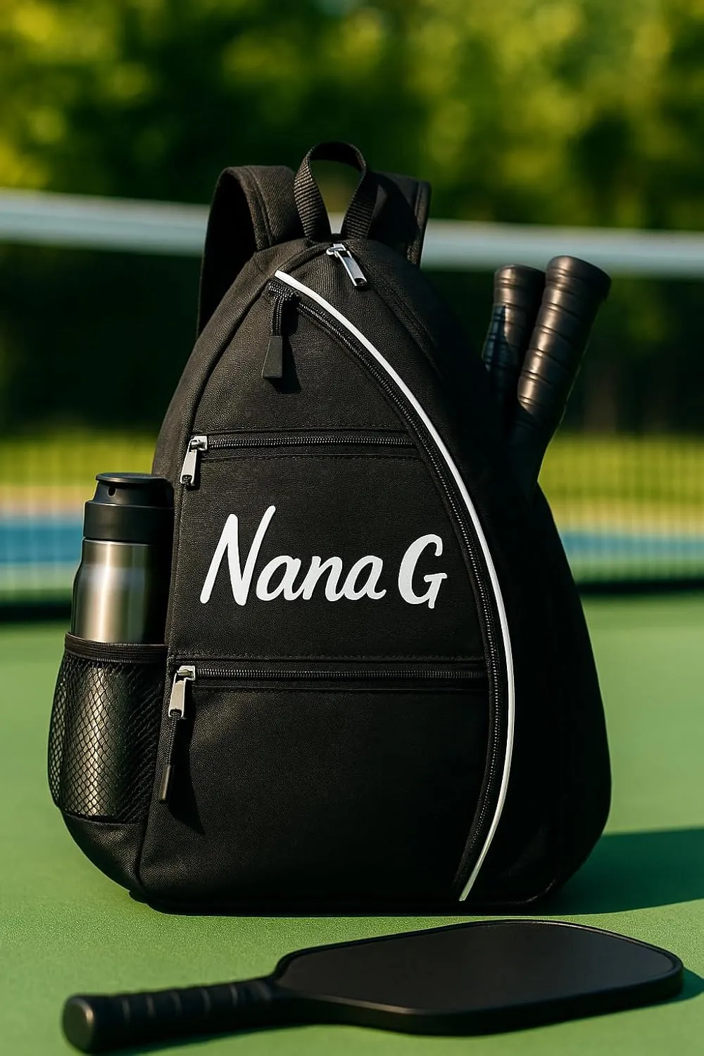 Personalized Pickleball Sling Bag Custom Paddle Backpack with Name or Logo Lightweight Durable Sports Gear Bag for Men Women Adjustable Strap Water Bottle Pocket Fence Hook Storage