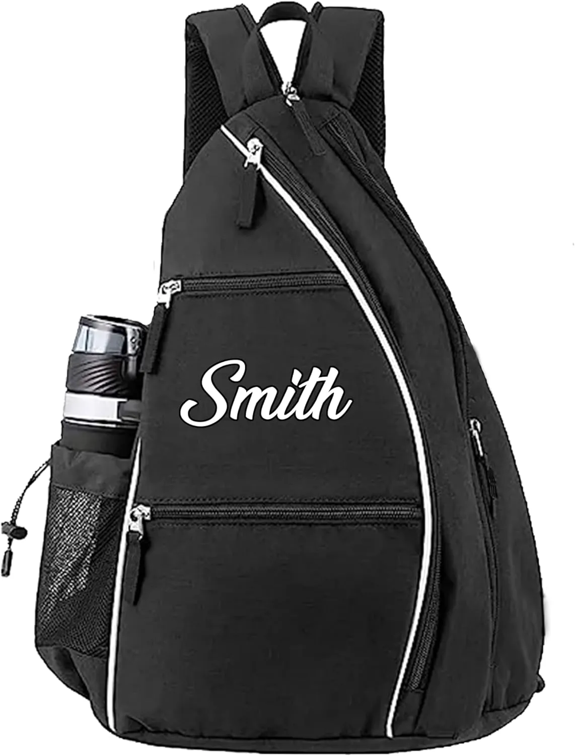 Personalized Pickleball Sling Bag Custom Paddle Backpack with Name or Logo Lightweight Durable Sports Gear Bag for Men Women Adjustable Strap Water Bottle Pocket Fence Hook Storage