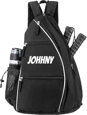 Personalized Pickleball Sling Bag Custom Paddle Backpack with Name or Logo Lightweight Durable Sports Gear Bag for Men Women Adjustable Strap Water Bottle Pocket Fence Hook Storage