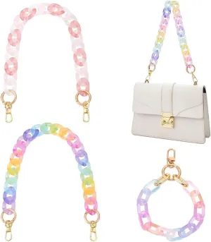 PH PandaHall 2pcs 17.1'' Transparent Acrylic Bag Chain with 1pc 12.2'' Wristlet Chain Straps, Frosted Rainbow Color Purse Strap Replacement Handbag Chains with Buckle for Women Bag DIY Purse
