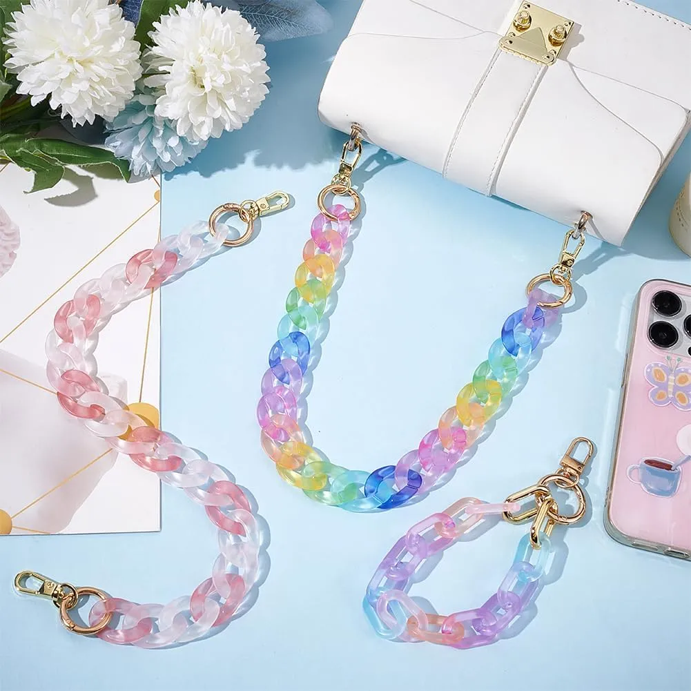 PH PandaHall 2pcs 17.1'' Transparent Acrylic Bag Chain with 1pc 12.2'' Wristlet Chain Straps, Frosted Rainbow Color Purse Strap Replacement Handbag Chains with Buckle for Women Bag DIY Purse