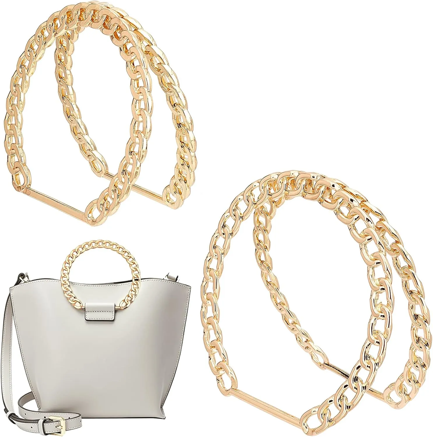 PH PandaHall Chain Bag Handle, 4pcs Handle Strap Metal Handle Replacement Decorative Purse Handle Twist Handbag Handle for Summer Handmade Bag Beach Bag Straw Handbags, Golden