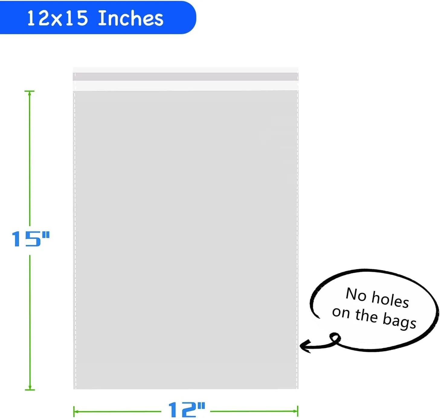 PigPotParty Clear Plastic T-Shirt Bags with Clothing Size Stickers, 12x15 Inches, 100 Pack, Cellophane Shirt Sleeves Packaging Bags for Small Business, Thick, Self-adhesive & Resealable