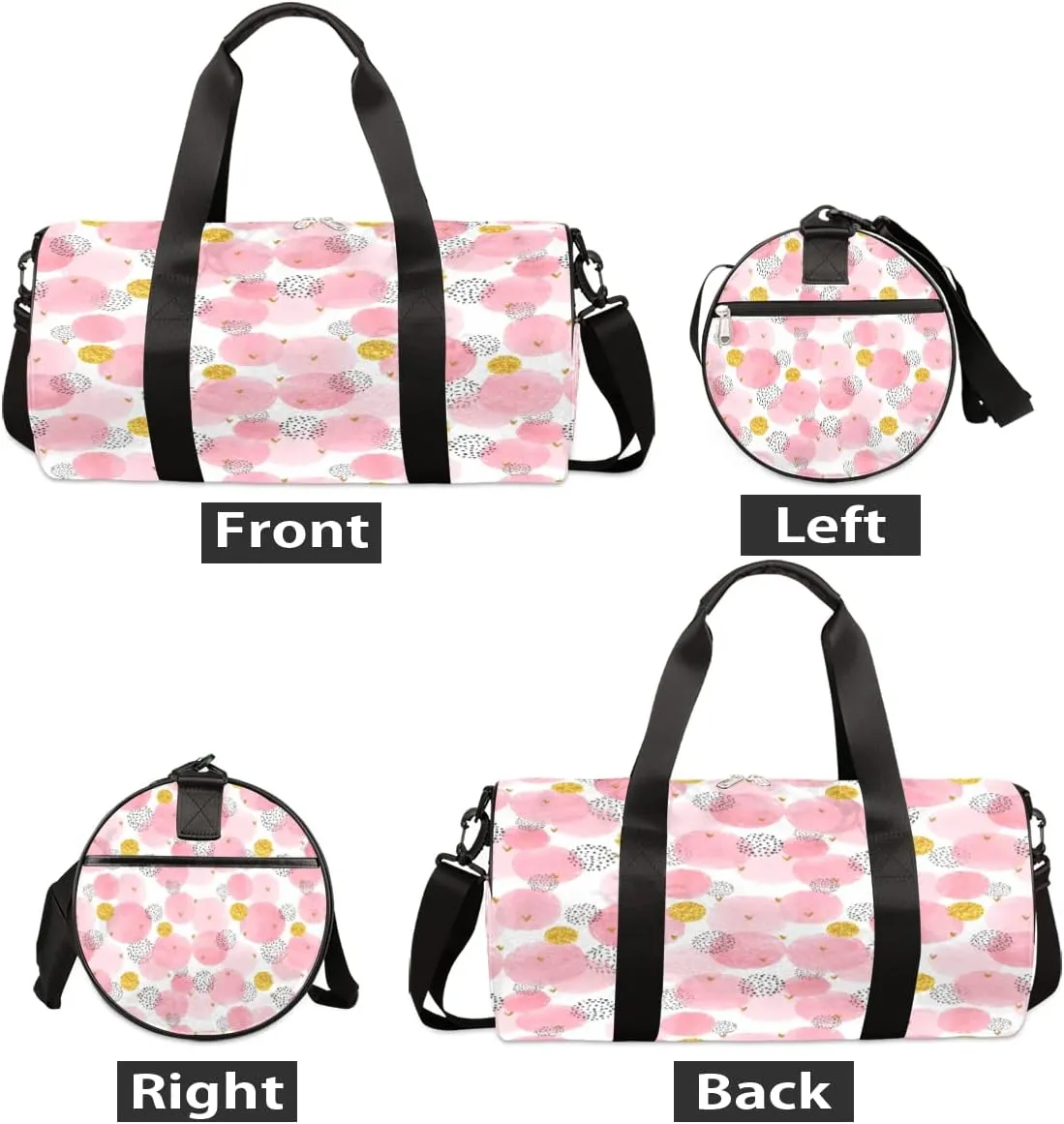 Pink Golden Circles Gym Bag Small Gym Duffel Bags for Men Women Cute Overnight Weekender Bag Lightweight Sport Duffle Bag Carry On Gymbag