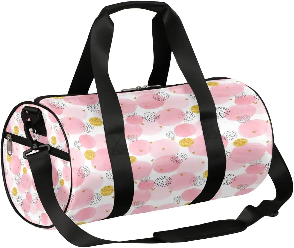 Pink Golden Circles Gym Bag Small Gym Duffel Bags for Men Women Cute Overnight Weekender Bag Lightweight Sport Duffle Bag Carry On Gymbag