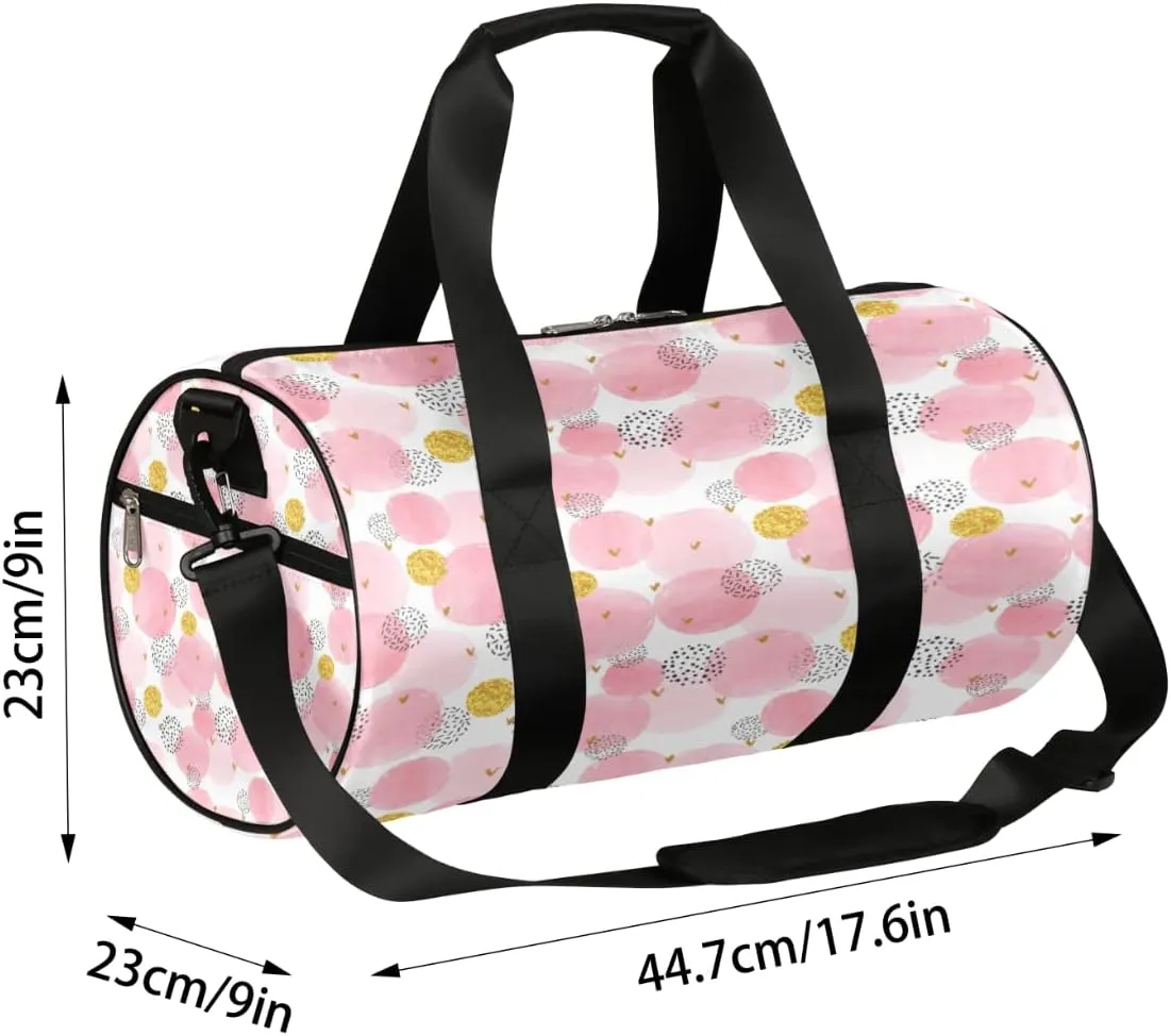Pink Golden Circles Gym Bag Small Gym Duffel Bags for Men Women Cute Overnight Weekender Bag Lightweight Sport Duffle Bag Carry On Gymbag