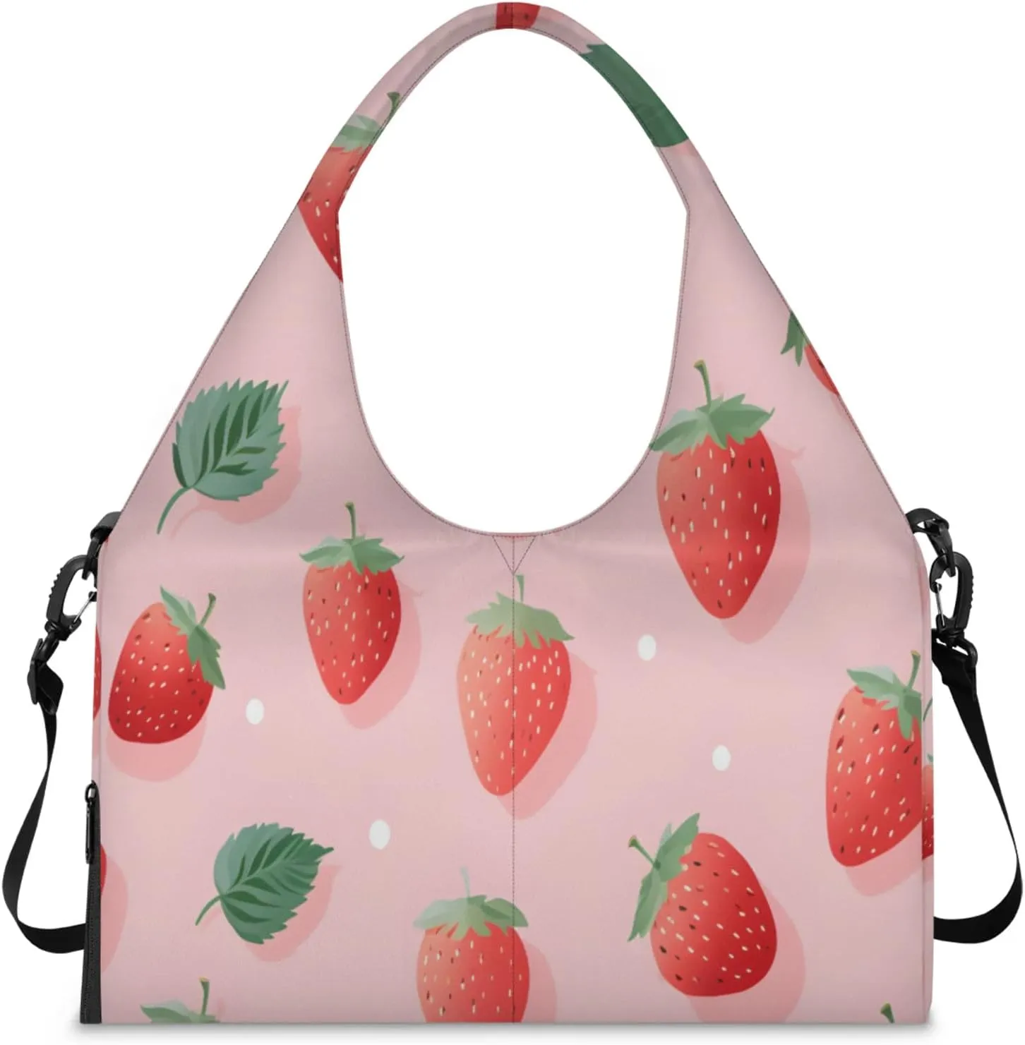 Pink Strawberry Delight Waterproof Gym Bag for Men Women, Sports Duffel Bag with Shoe Compartment Yoga Mat Holder, Portable Large Travel Bag for Fitness, Camping, Weekend Trips