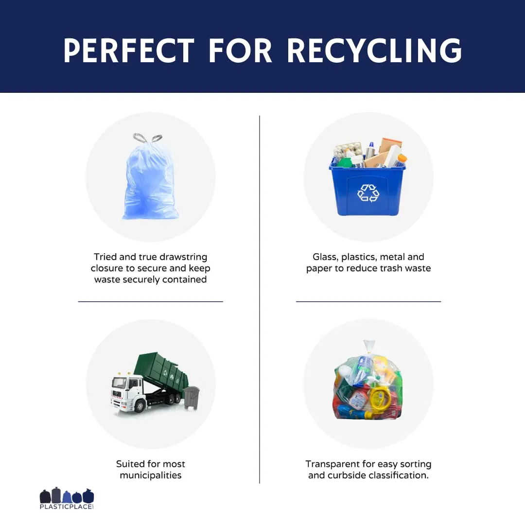 Plasticplace Custom Fit Trash Bags, Compatible with simplehuman Code D (100 Count) Tinted Blue Drawstring Garbage Liners 5.3 Gallon / 20 Liter, 15.75" x 28"