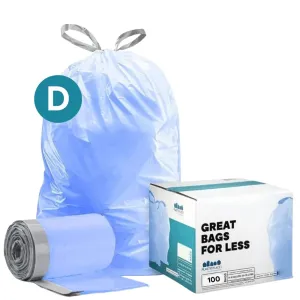 Plasticplace Custom Fit Trash Bags, Compatible with simplehuman Code D (100 Count) Tinted Blue Drawstring Garbage Liners 5.3 Gallon / 20 Liter, 15.75" x 28"