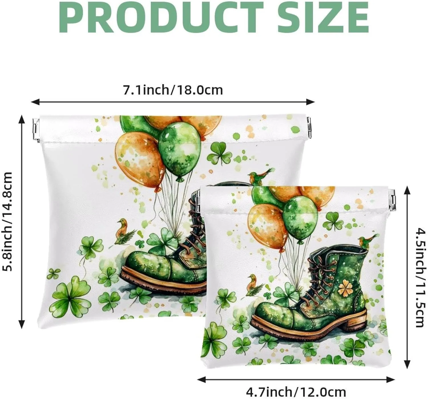 Pocket Cosmetic Bag Squeeze Top, Golden Horseshoe Clover and Balloons Bird Waterproof Travel Makeup Bag for Purse, Portable Mini Makeup Pouch No Zipper for Women