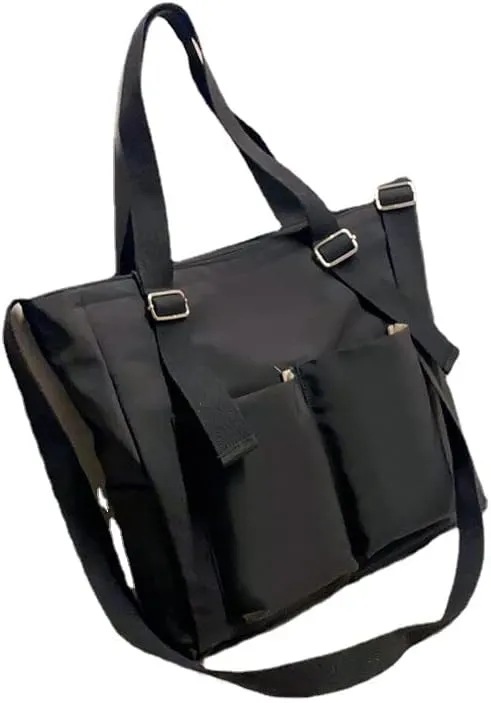 Pooyikoi Women Canvas Tote Bag Waterproof Nylon Multi Pocket Shoulder Bags Solid Crossbody Large Capacity Tote Shoulder Bags