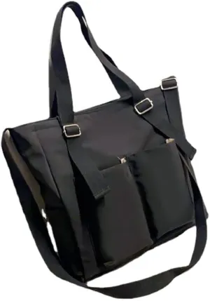 Pooyikoi Women Canvas Tote Bag Waterproof Nylon Multi Pocket Shoulder Bags Solid Crossbody Large Capacity Tote Shoulder Bags