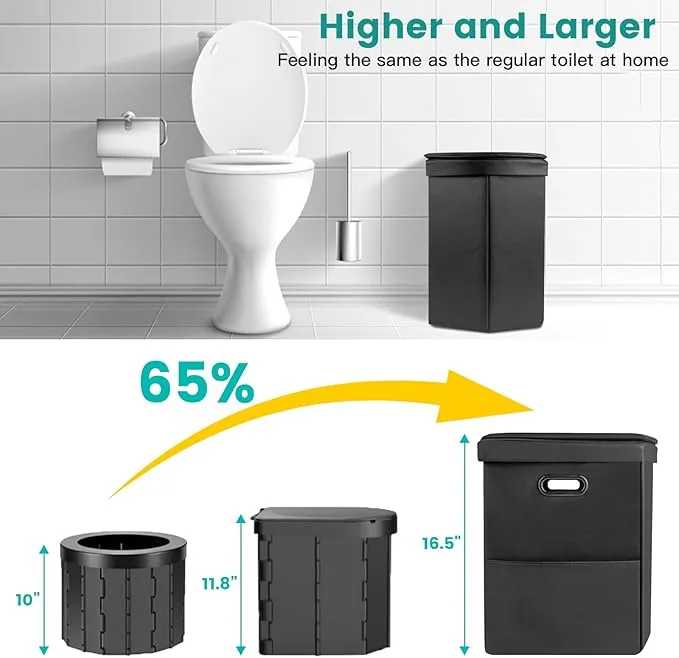 PORMYTRIP Portable Toilet Camping Toilet Foldable Toilet for Car Indoor Outdoor Commode Travel Toilet Portable Toilet for Camping,Tent,Hiking,Boating,Long Road Trips,Traffic jam,Home X-Large Black