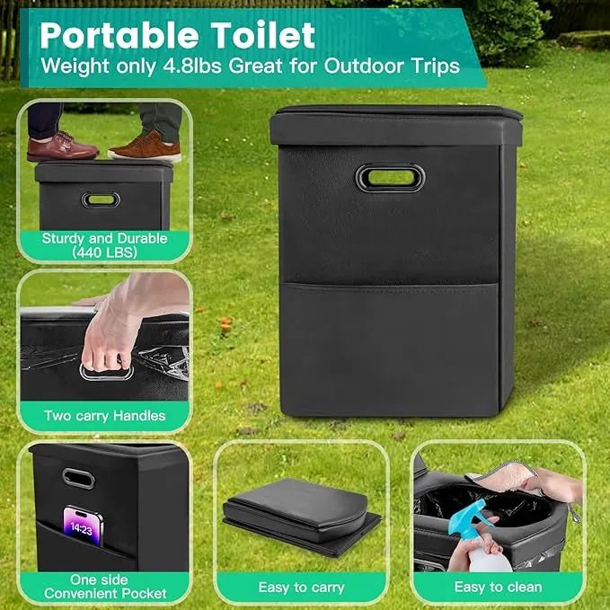 PORMYTRIP Portable Toilet Camping Toilet Foldable Toilet for Car Indoor Outdoor Commode Travel Toilet Portable Toilet for Camping,Tent,Hiking,Boating,Long Road Trips,Traffic jam,Home X-Large Black