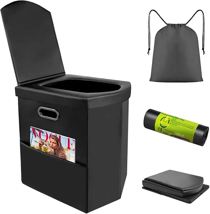 PORMYTRIP Portable Toilet Camping Toilet Foldable Toilet for Car Indoor Outdoor Commode Travel Toilet Portable Toilet for Camping,Tent,Hiking,Boating,Long Road Trips,Traffic jam,Home X-Large Black