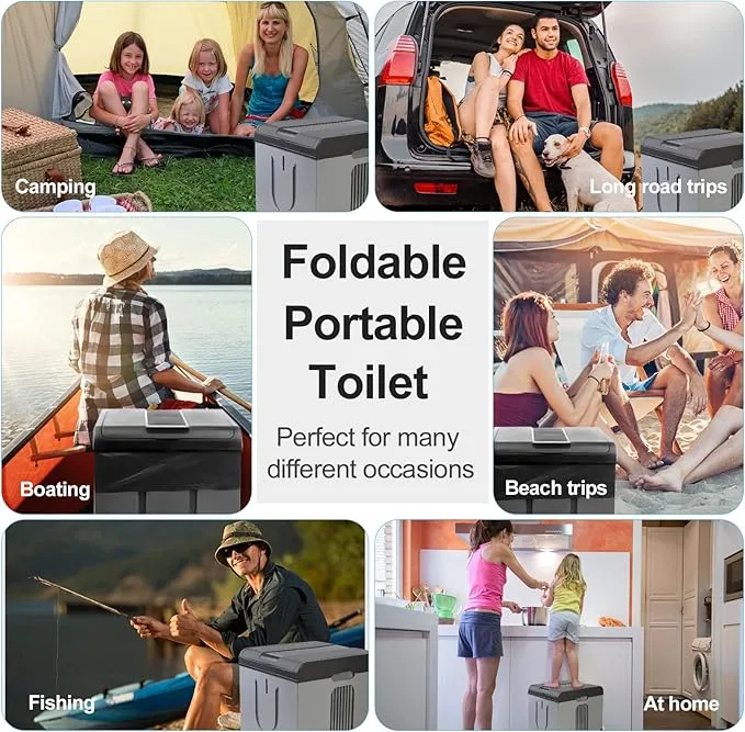 PORMYTRIP Portable Toilet Camping Toilet Foldable Toilet for Car Indoor Outdoor Commode Travel Toilet Portable Toilet for Camping,Tent,Hiking,Boating,Long Road Trips,Traffic jam,Home XX-Large Gray