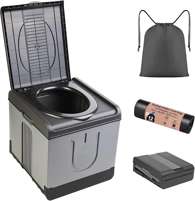 PORMYTRIP Portable Toilet Camping Toilet Foldable Toilet for Car Indoor Outdoor Commode Travel Toilet Portable Toilet for Camping,Tent,Hiking,Boating,Long Road Trips,Traffic jam,Home XX-Large Gray