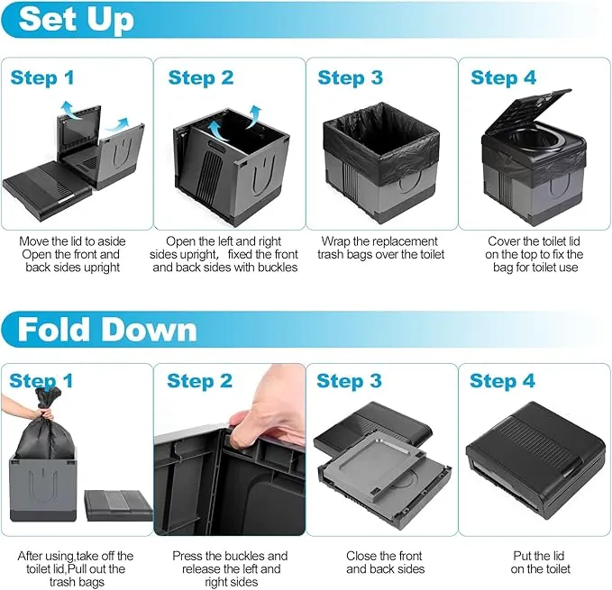 PORMYTRIP Portable Toilet Camping Toilet Foldable Toilet for Car Indoor Outdoor Commode Travel Toilet Portable Toilet for Camping,Tent,Hiking,Boating,Long Road Trips,Traffic jam,Home XX-Large Gray