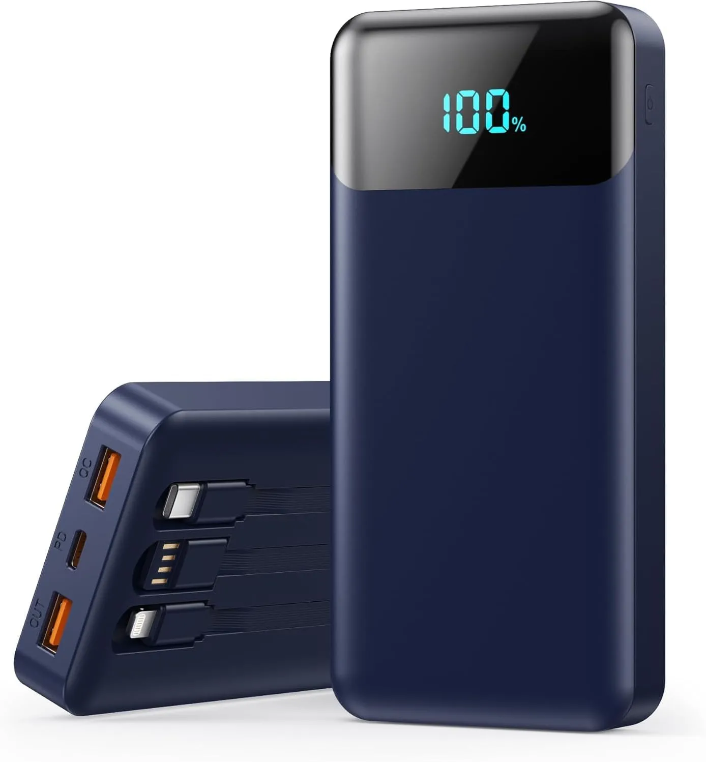 Portable Charger 50800mAh Power Bank with 3 Built in Cables,25W PD QC4.0 Fast Charging USB C Portable Phone Charger,6 Output LCD Display Battery Pack for iPhone 16/15/14/13/12,Android etc (Blue)