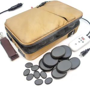 Portable Hot Stones Warmer Set Spa Salon Massage Digital Electric Heater Kit with 16 Basalt Stones