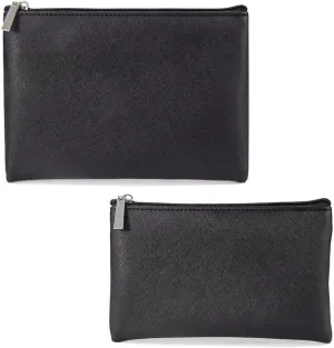Portable Makeup Bag, 2 Pcs Small Zipper Pouch with Bottom, Black Makeup Bag for Purse, Pu Leather Travel Storage Bag for Small Items, Black