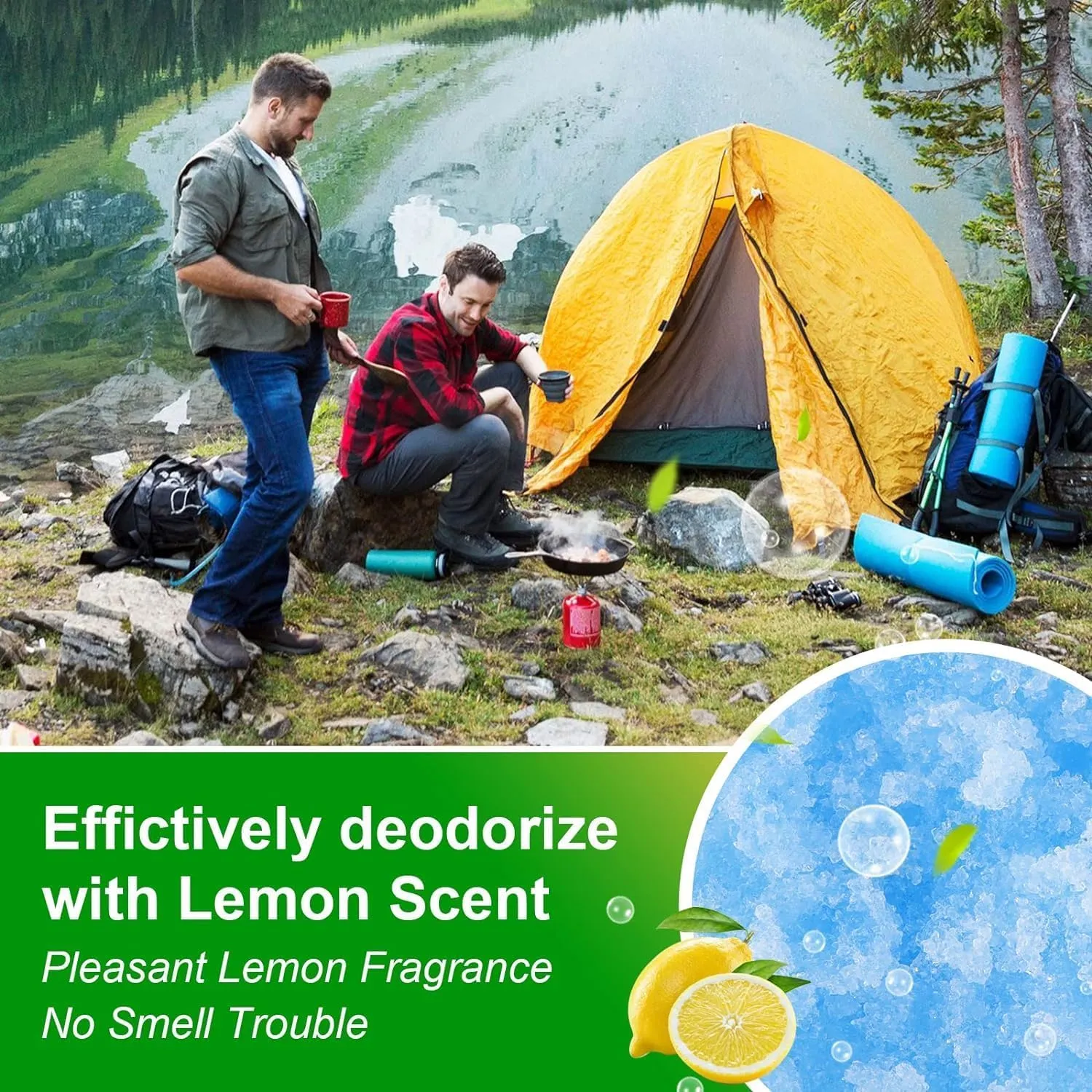 Portable Toilet Bags with Drawstring & Lemon Scent, Biodegradable Camping Toilet Bags for Portable Potty, 8 Gallon Thickened Compostable Bags for Bucket Toilet Adults Car (25 Toilet Bags 25 POO gel)