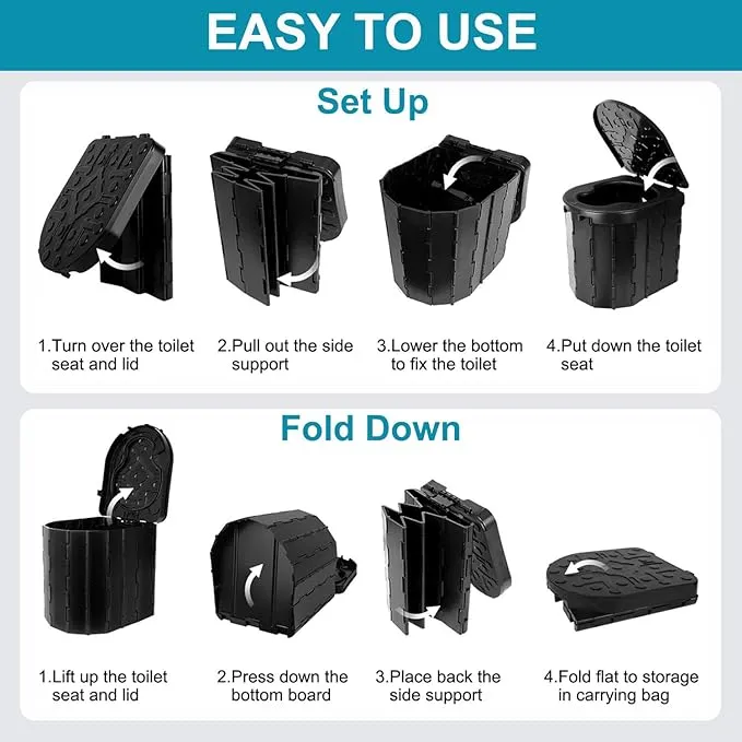 Portable Toilet for Adults, Camping Toilet with Soft Cushion and Paper Holder, Foldable Portable Toilet for Camping/Car Emergency Use