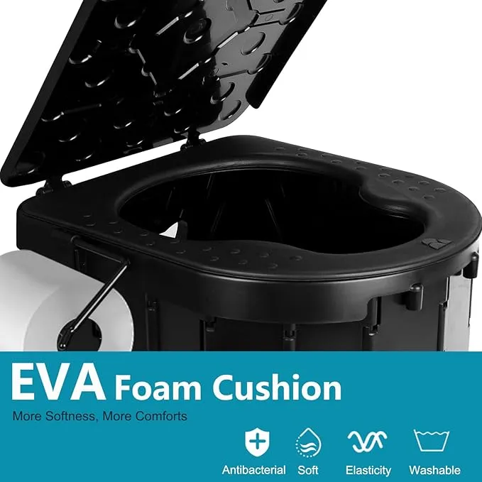 Portable Toilet for Adults, Camping Toilet with Soft Cushion and Paper Holder, Foldable Portable Toilet for Camping/Car Emergency Use