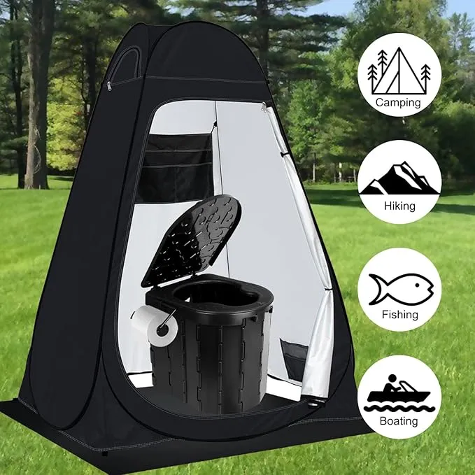 Portable Toilet for Adults, Camping Toilet with Soft Cushion and Paper Holder, Foldable Portable Toilet for Camping/Car Emergency Use