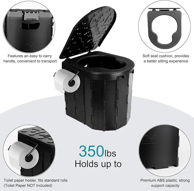 Portable Toilet for Adults, Camping Toilet with Soft Cushion and Paper Holder, Foldable Portable Toilet for Camping/Car Emergency Use