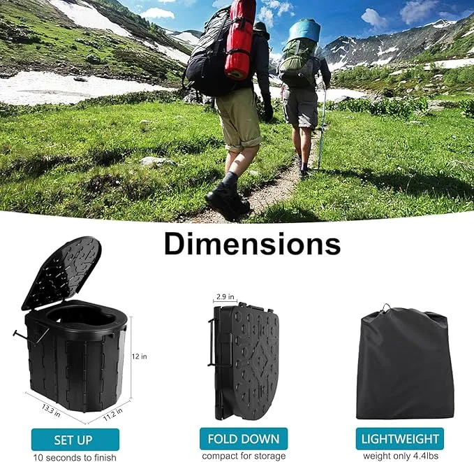 Portable Toilet for Adults, Camping Toilet with Soft Cushion and Paper Holder, Foldable Portable Toilet for Camping/Car Emergency Use