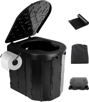 Portable Toilet for Adults, Camping Toilet with Soft Cushion and Paper Holder, Foldable Portable Toilet for Camping/Car Emergency Use