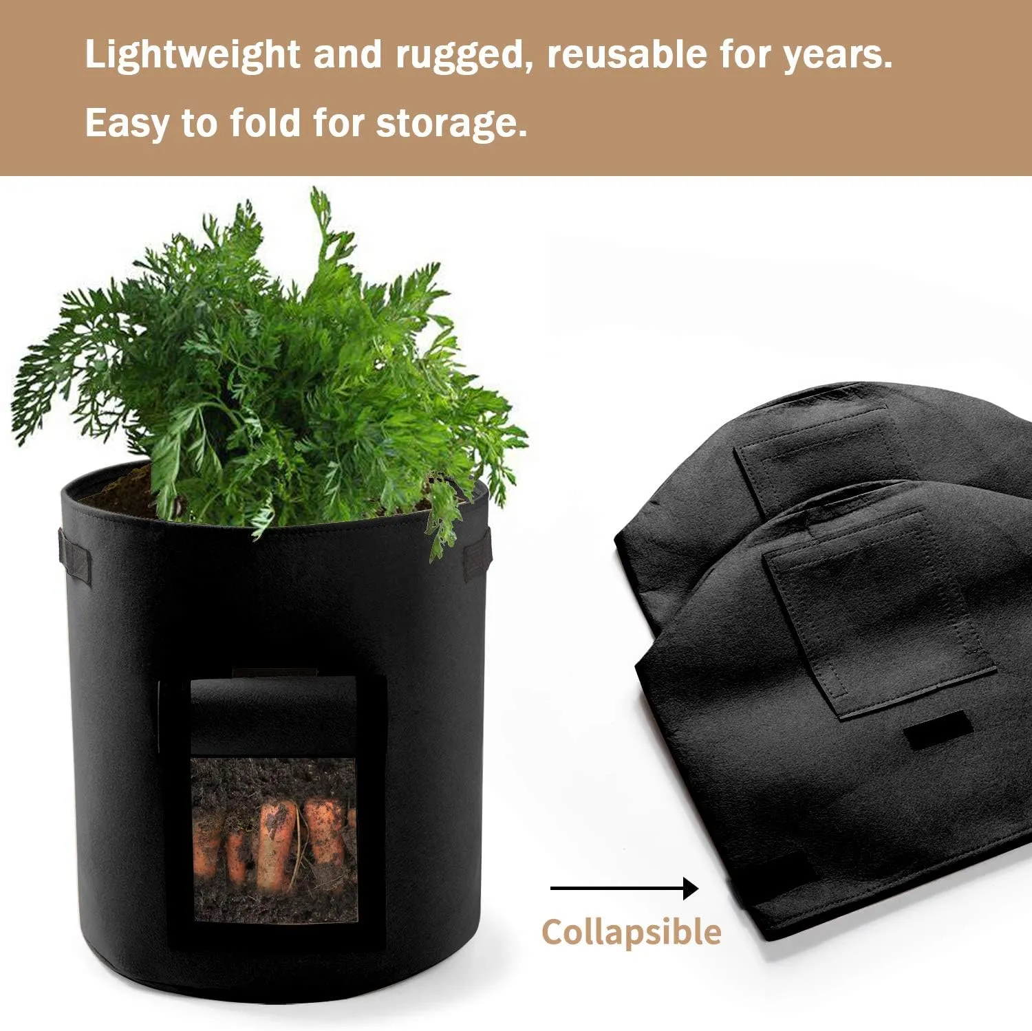 Potato Planter Bags 3-Pack 7 Gallons Grow Bags Aeration Tomato Plant Pots with Flap and Handles (Black)