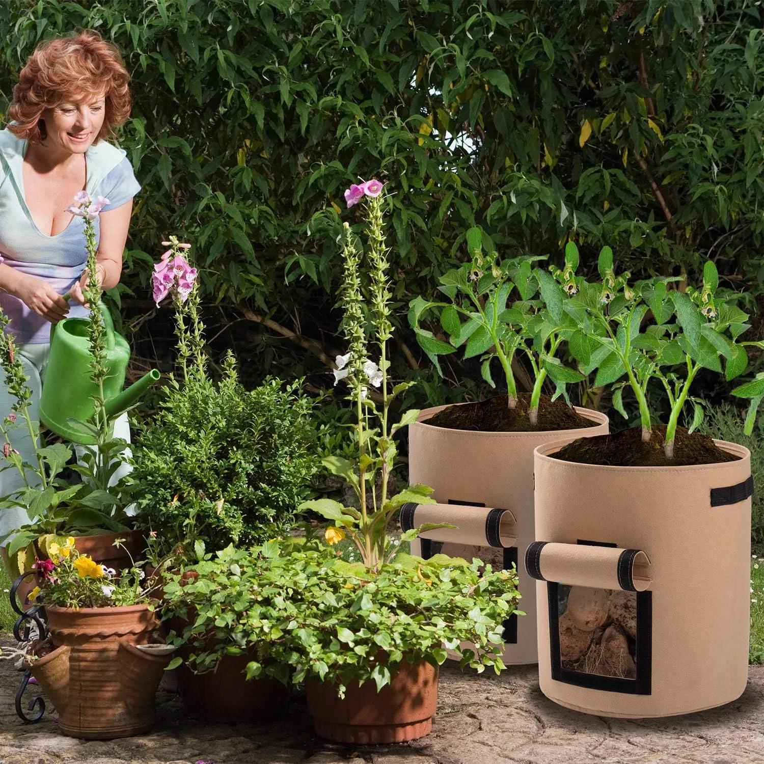 Potato Planter Bags 3-Pack 7 Gallons Grow Bags Aeration Tomato Plant Pots with Flap and Handles (Black)