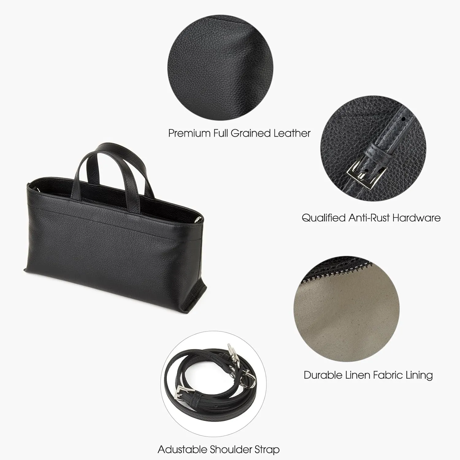 Premium Full Grained Leather Simple Tote Handbag for Women, Shoulder Crossbody Bag with Adustable Shoulder Strap