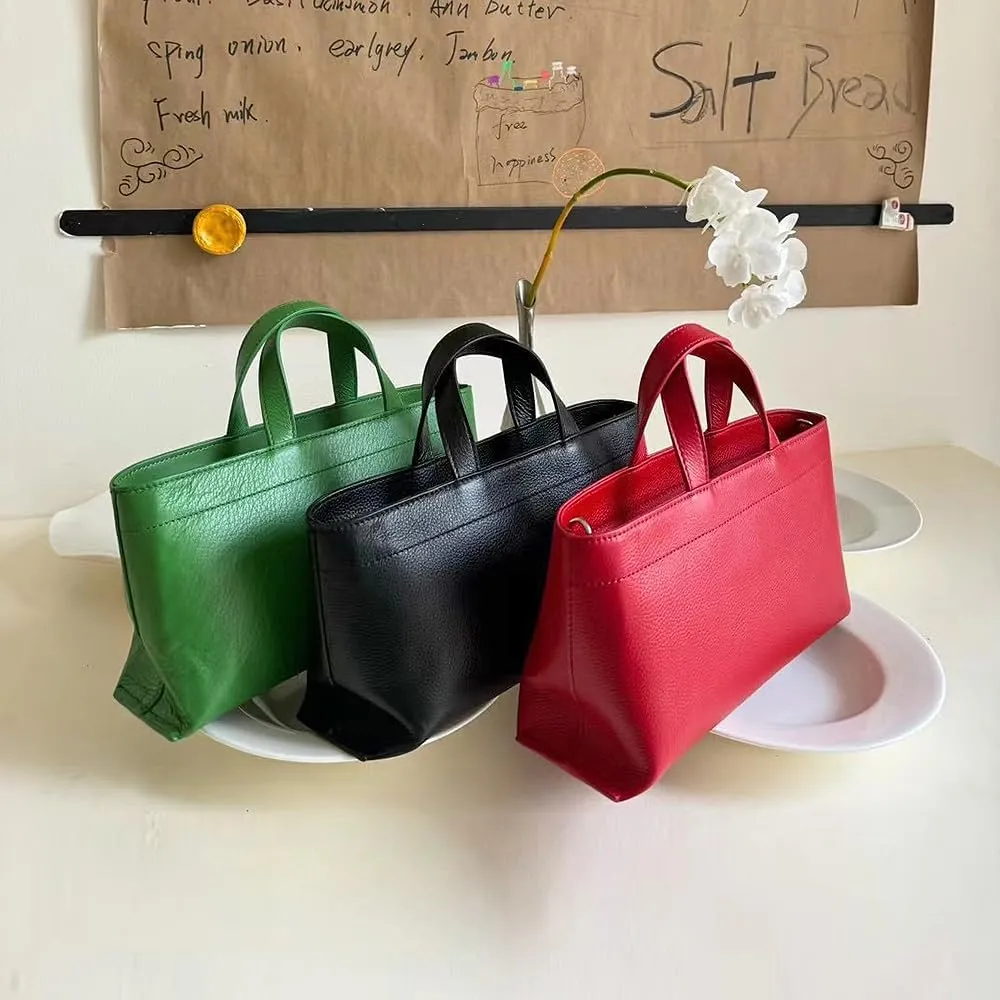 Premium Full Grained Leather Simple Tote Handbag for Women, Shoulder Crossbody Bag with Adustable Shoulder Strap