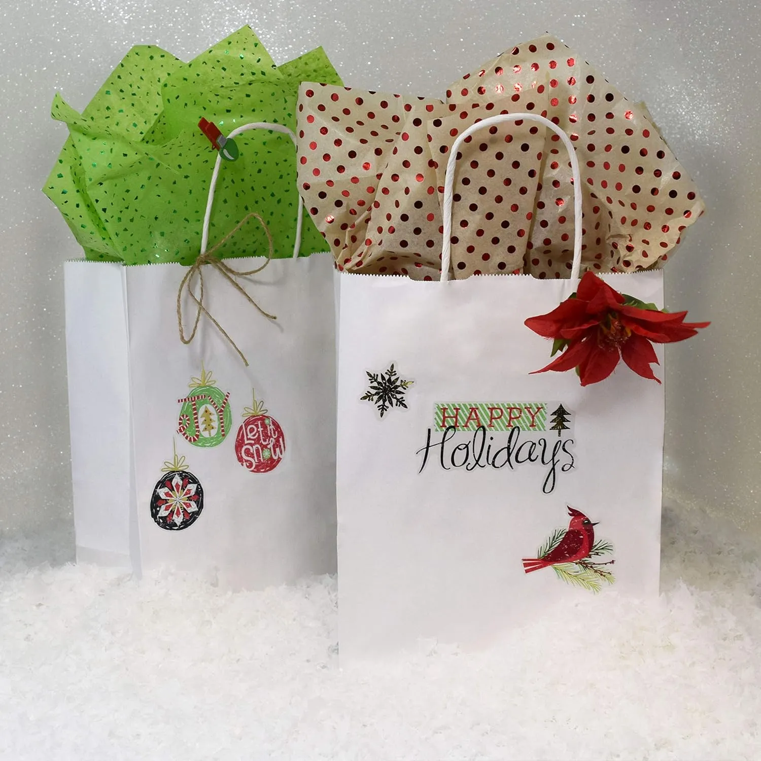 Prime Line Packaging White Kraft Paper Gift Bags with Handles for Small Business, Boutique, Retail, Shopping, Birthdays, Favors, Bulk, 8x4x10 100 Pack