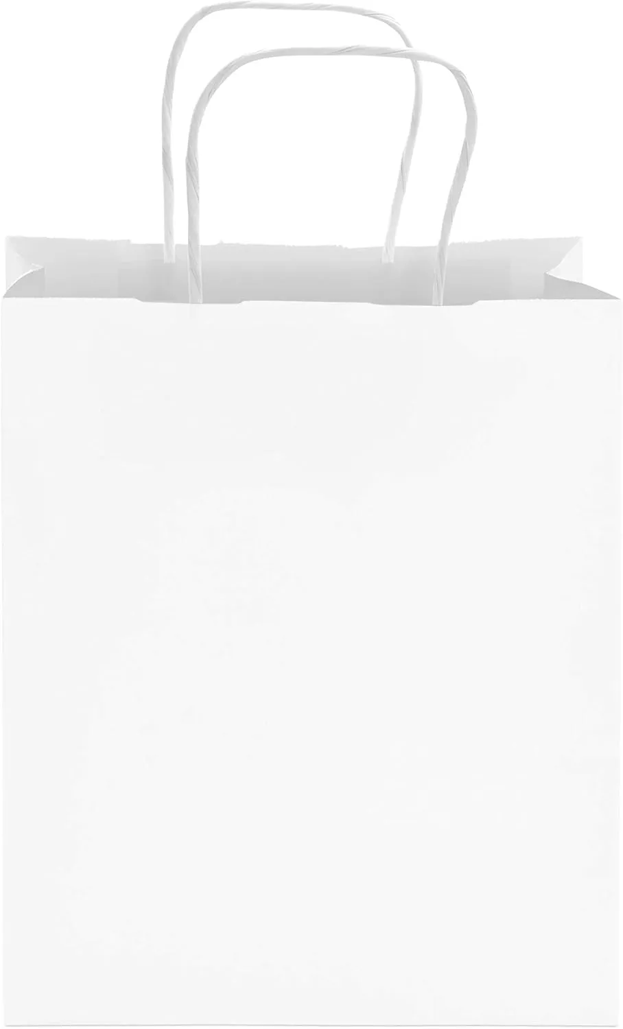 Prime Line Packaging White Kraft Paper Gift Bags with Handles for Small Business, Boutique, Retail, Shopping, Birthdays, Favors, Bulk, 8x4x10 100 Pack